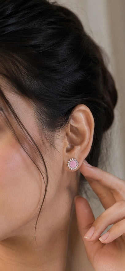 Blush Pink Floral Pearl Chain Statement Earrings