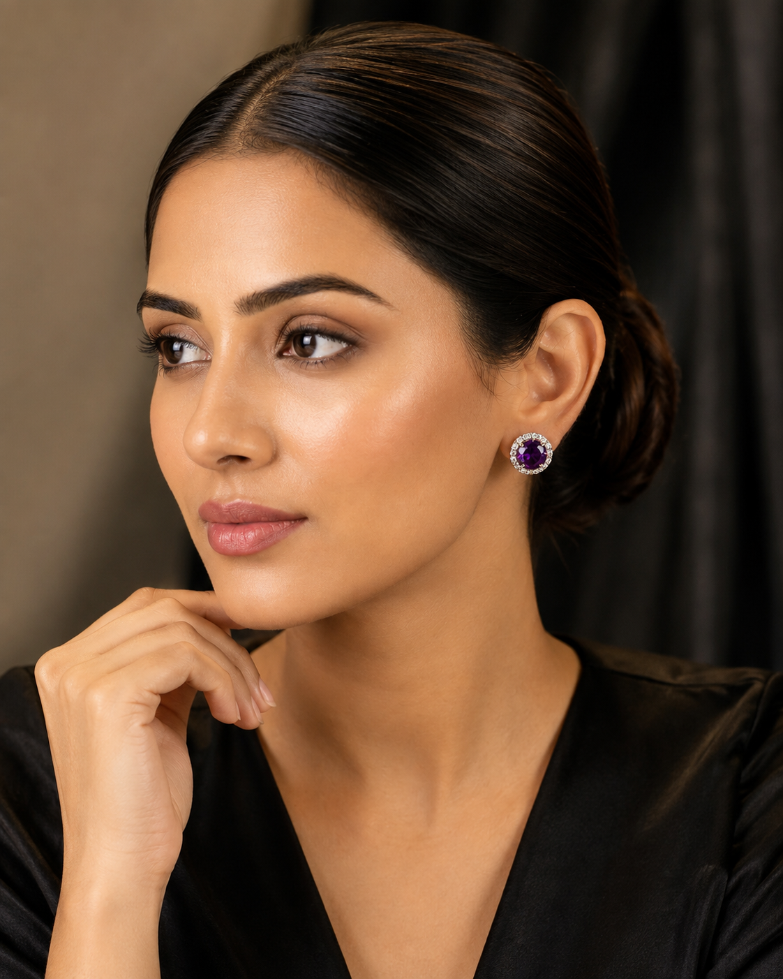 Royal Amethyst Halo Stud Earrings
