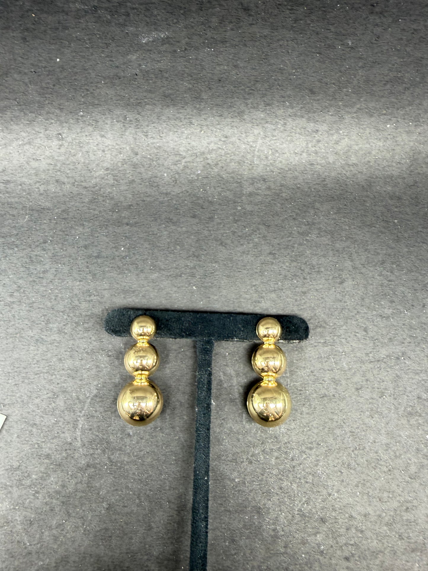 Elegant Triple Ball Glossy Gold Drop Earrings