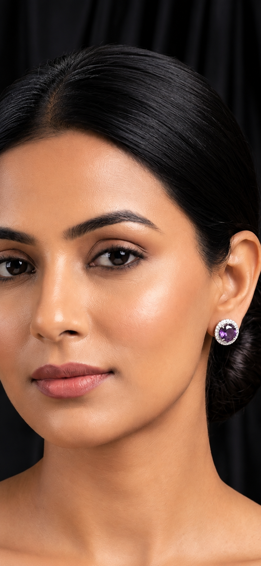 Royal Amethyst Halo Stud Earrings