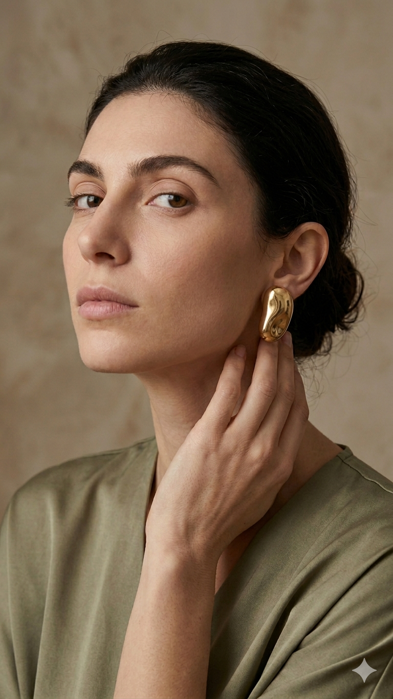 Elegant Sculpted Glossy Gold Statement Stud Earrings