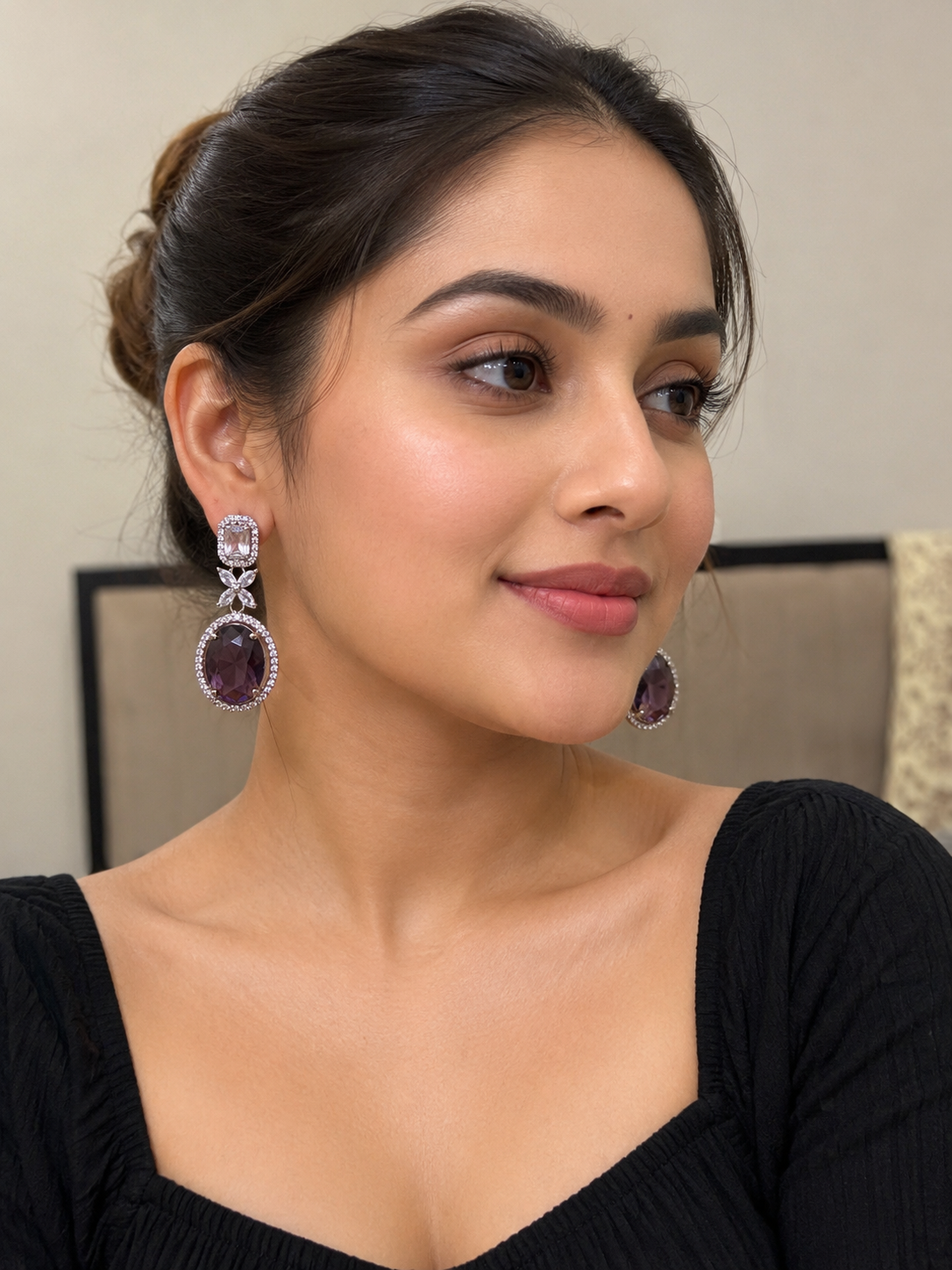 Royal Amethyst Halo Drop Earrings | Luxury Crystal Statement Earrings