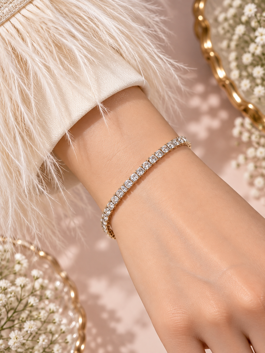 Elvion Gold-Tone Tennis Bracelet for Women | Elegant Crystal Stone Bracelet | Anti-Tarnish Jewellery