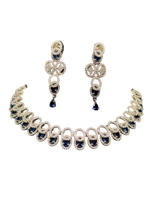 Blue Gem Set Necklace And Earring