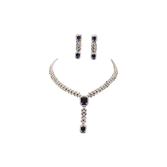 Dark Blue Gem Necklace And Earring Set