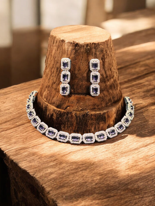 Beautiful Purple American diamond Necklace & Earring Set