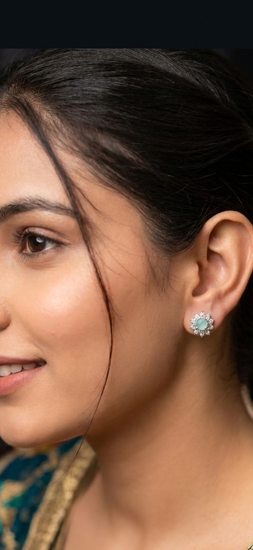 Mint Glow Floral Stud Earrings 🌿✨