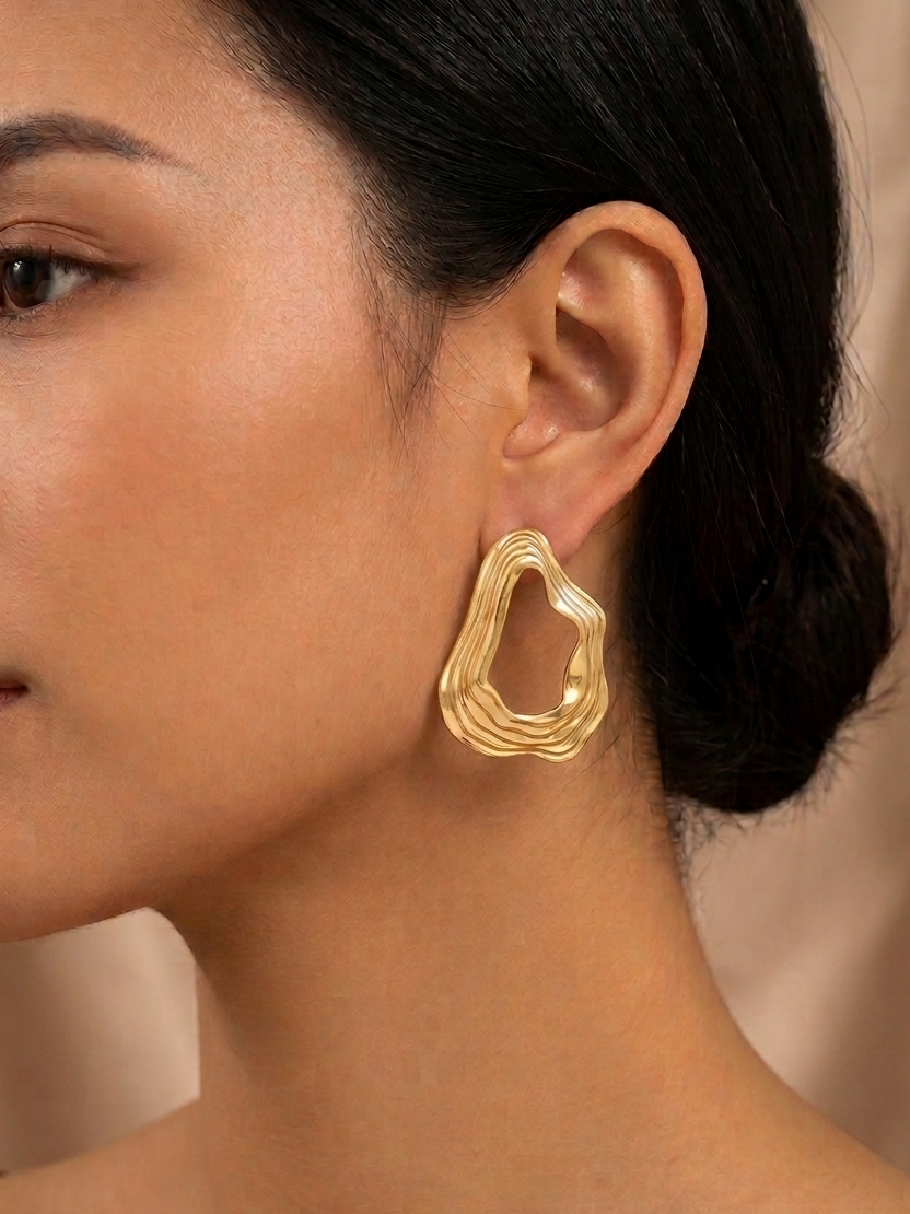 Modern Abstract Hollow Gold Hoop Earrings