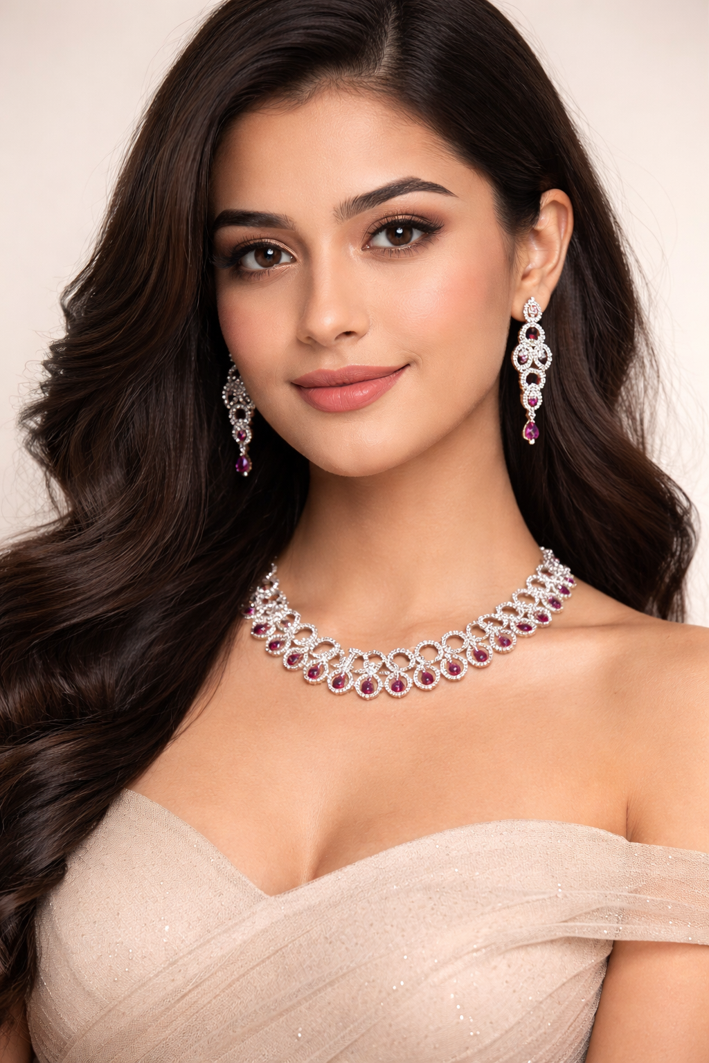 Ruby Royale Diamond-Style Necklace & Earrings Set