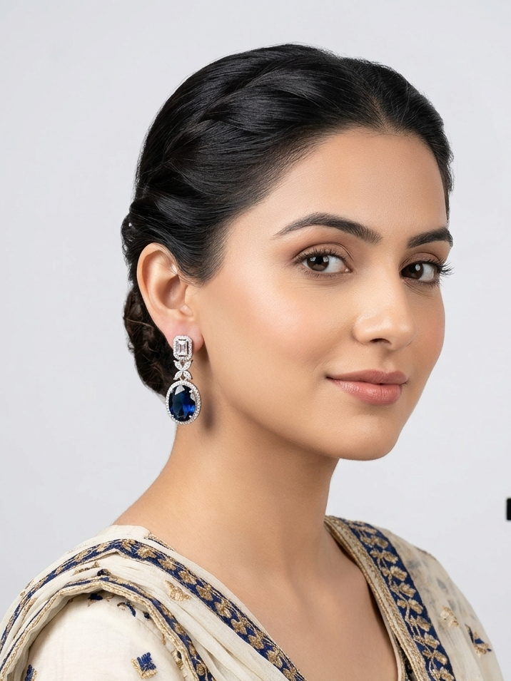 Royal Oval Sapphire Diamond Drop Earrings