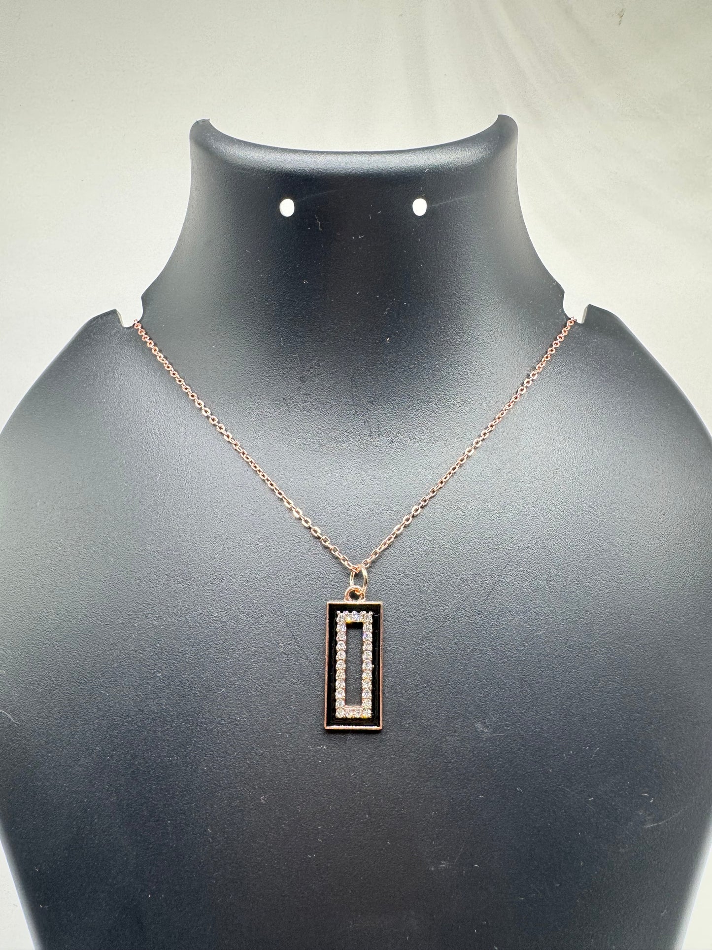 Rose Gold Rectangular Crystal Bar Pendant Necklace – Elegant Minimal Statement