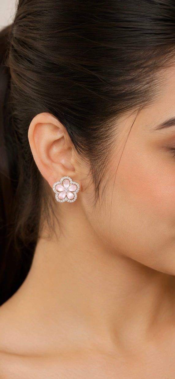 Floral Diamond Cluster Stud Earrings