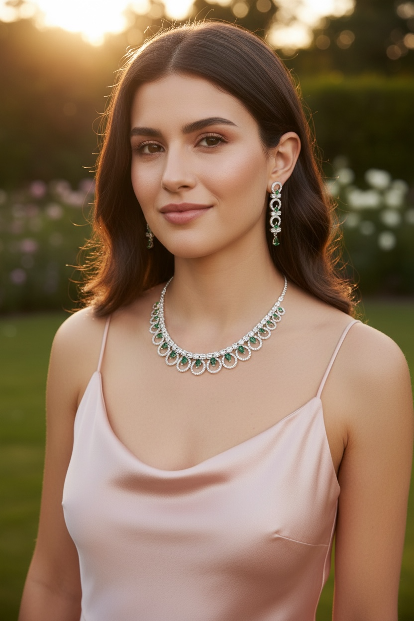 Green Spark Necklace And Earrings