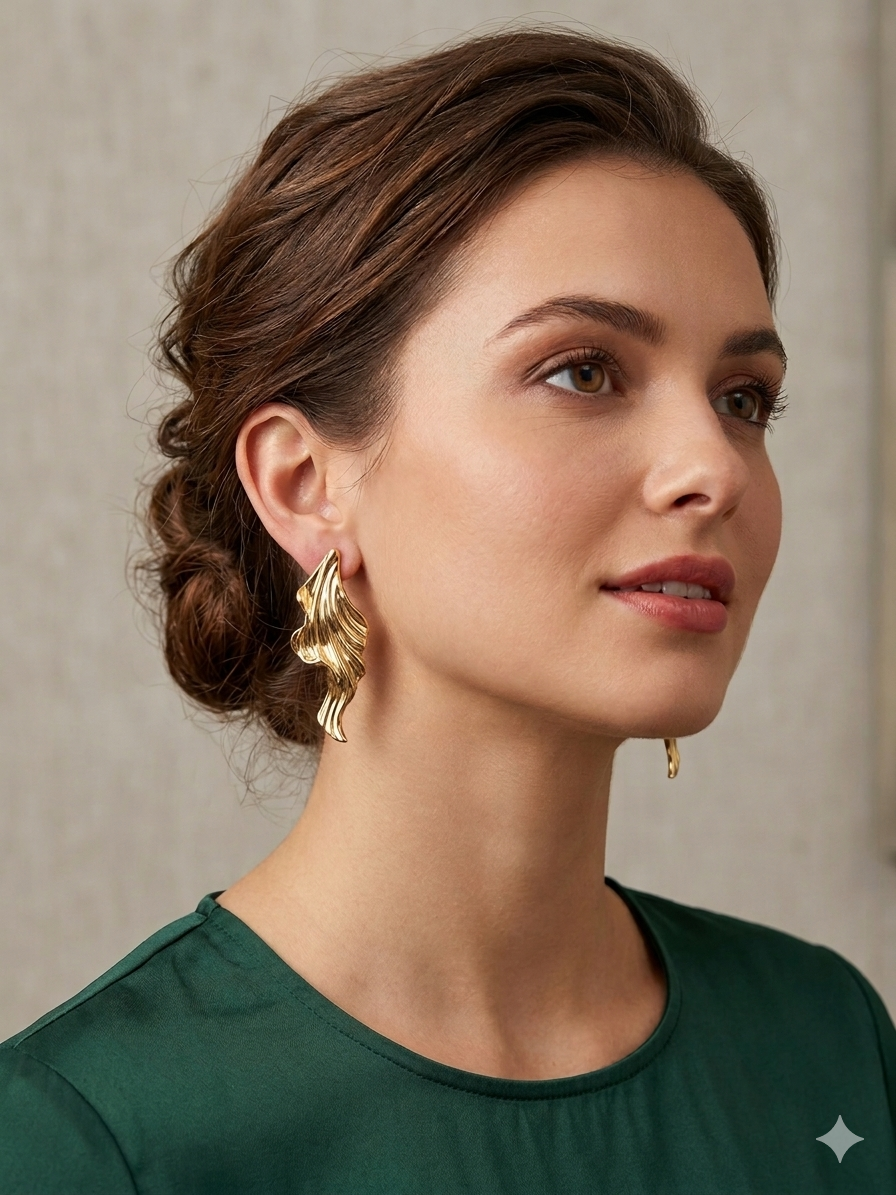 Elegant Sculpted Wave Gold Earrings