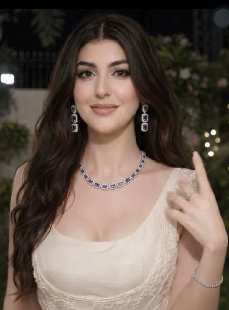 Beautiful Purple American diamond Necklace & Earring Set