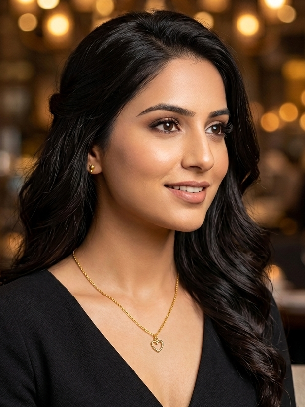 Dainty Gold Heart Outline Necklace – Minimal Romantic Elegance