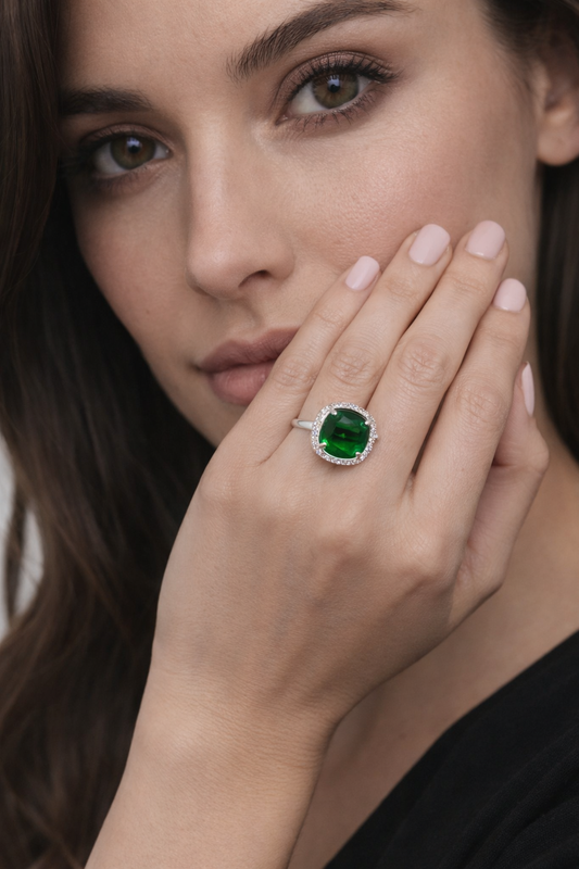 Emerald Green Halo Statement Ring