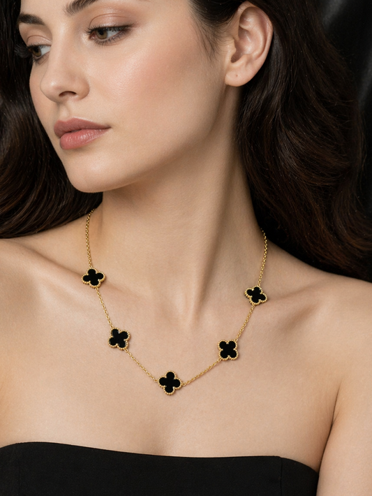Black Clover Charm Necklace – Elegant Gold Statement Piece