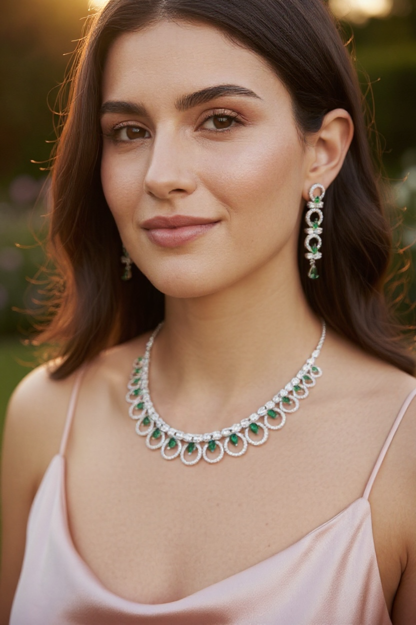 Green Spark Necklace And Earrings