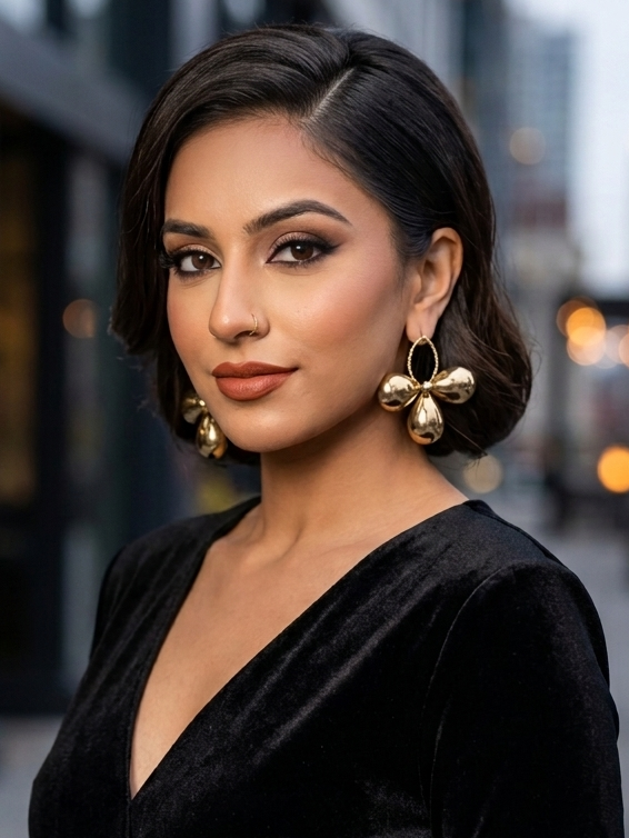 Gold Floral Drop Hoop Earrings – Bold Statement Elegance