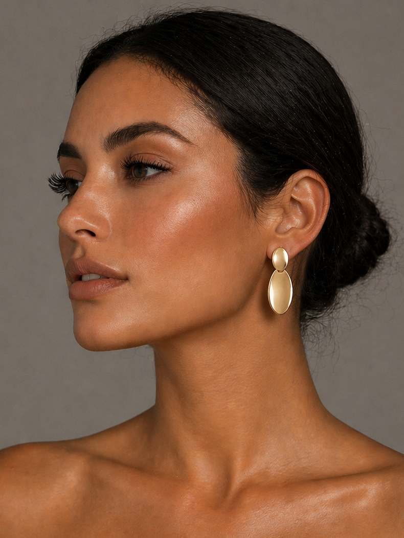 Minimalist Oval Drop Glossy Gold Earrings