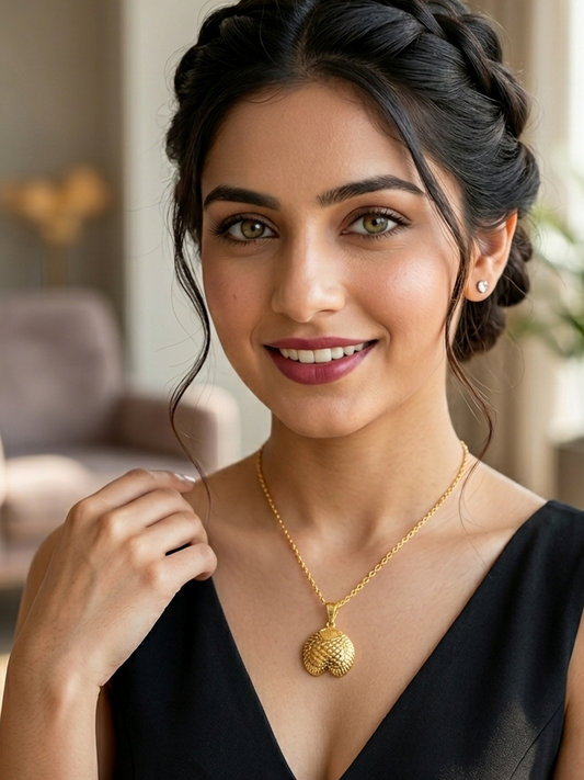 Golden Textured fish head Pendant Necklace – Elegant Everyday Charm