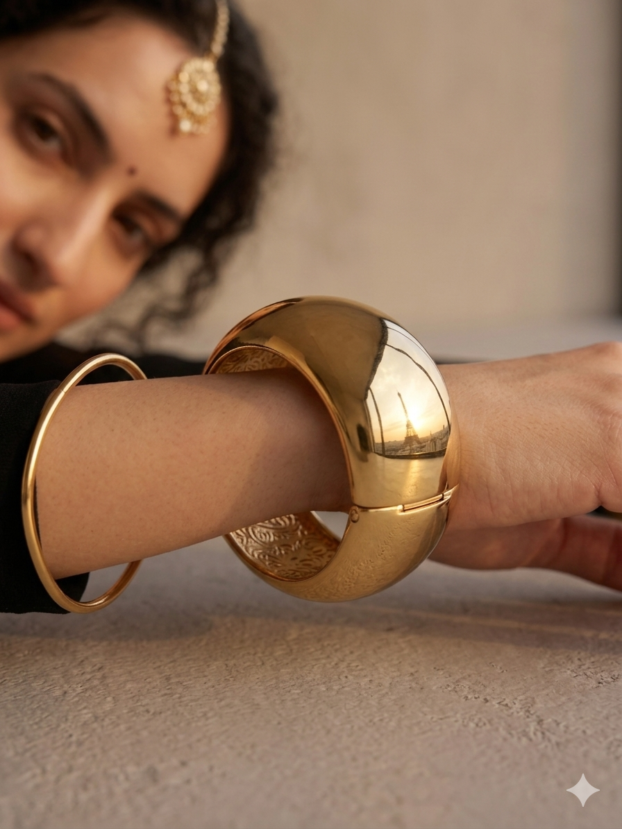Elegant Gold Wide Cuff Bracelet for Women – Premium Glossy Statement Bracelet