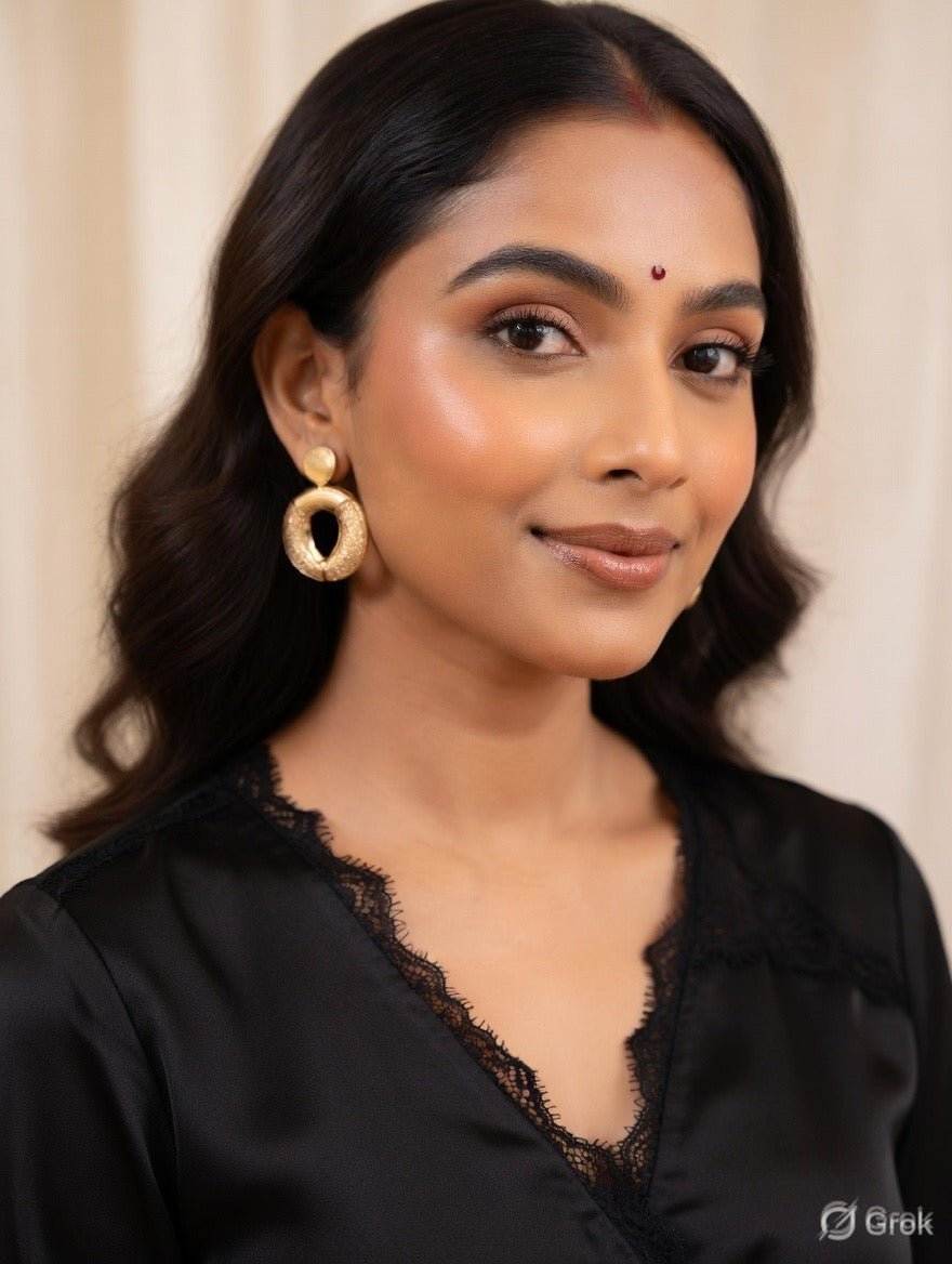 Golden Noir Halo Earrings – Textured Statement Elegance