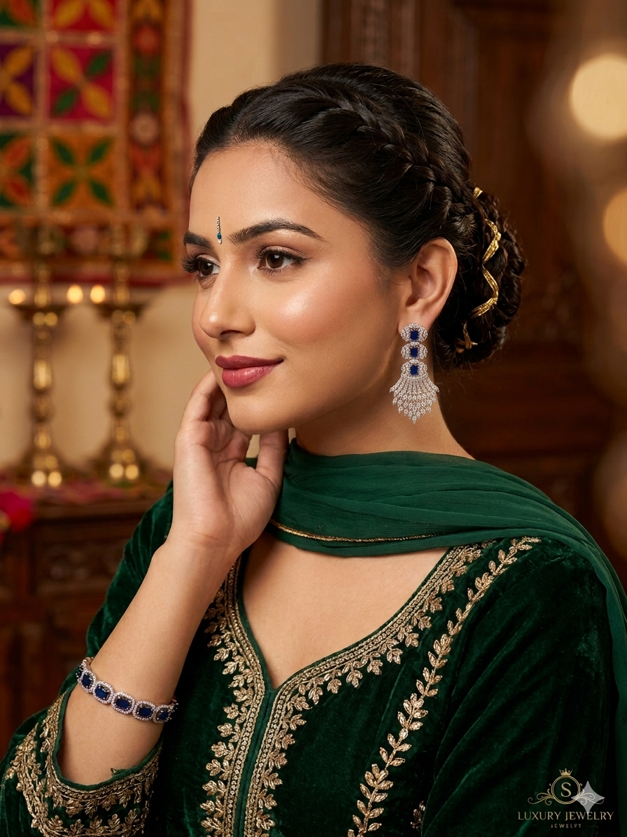 Royal Sapphire Cascade Diamond Earrings