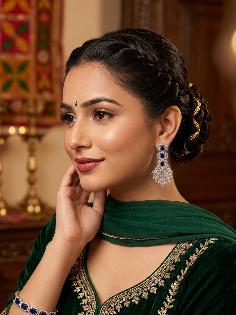 Royal Sapphire Cascade Diamond Earrings