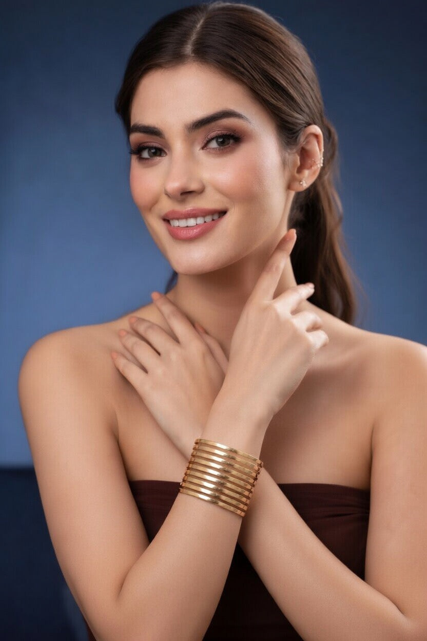 Elegant Multi-Layer Gold Cuff Bracelet – Modern Statement Wrist Jewelry