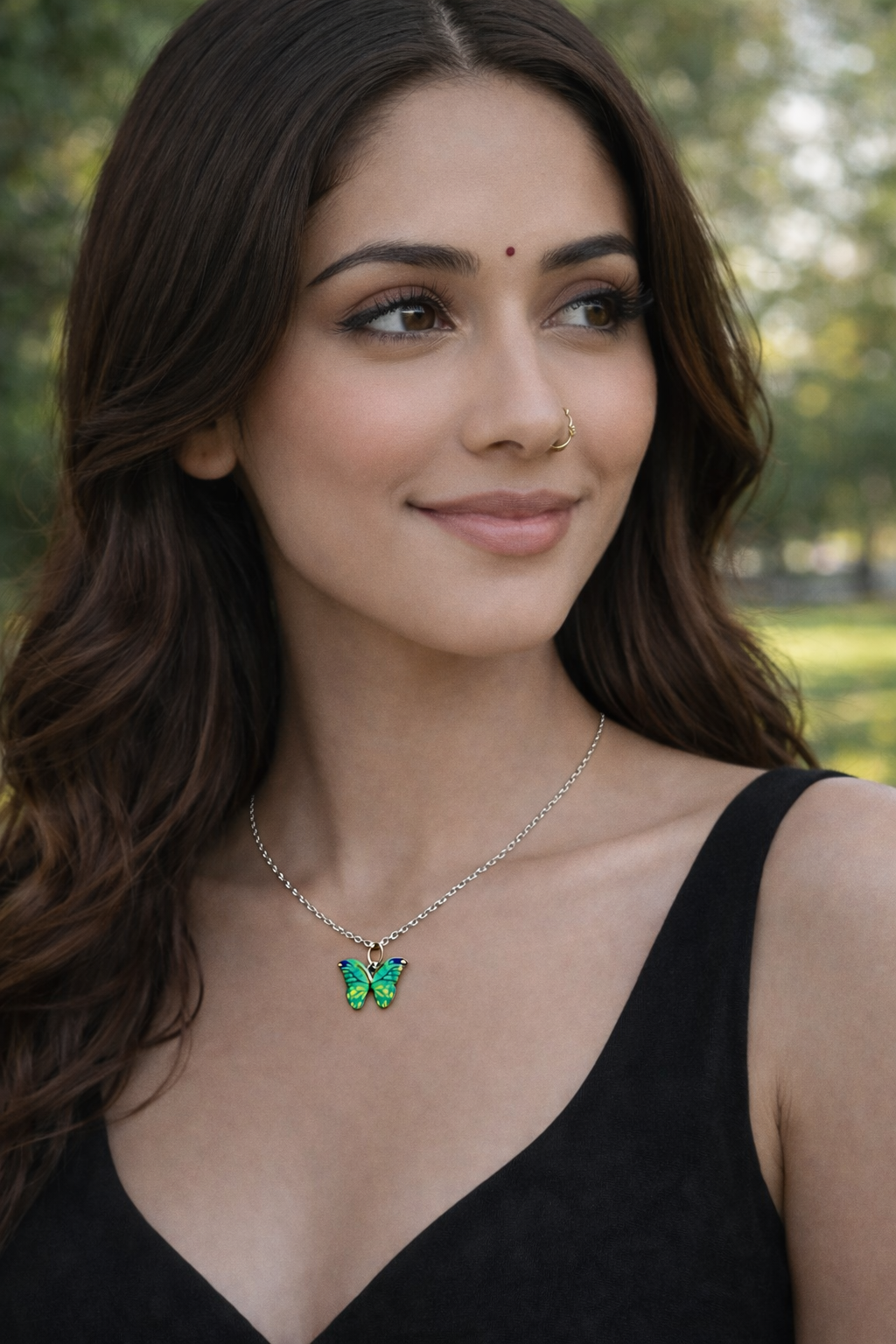 Green Butterfly Pendant Necklace – Colorful Elegant Nature Charm
