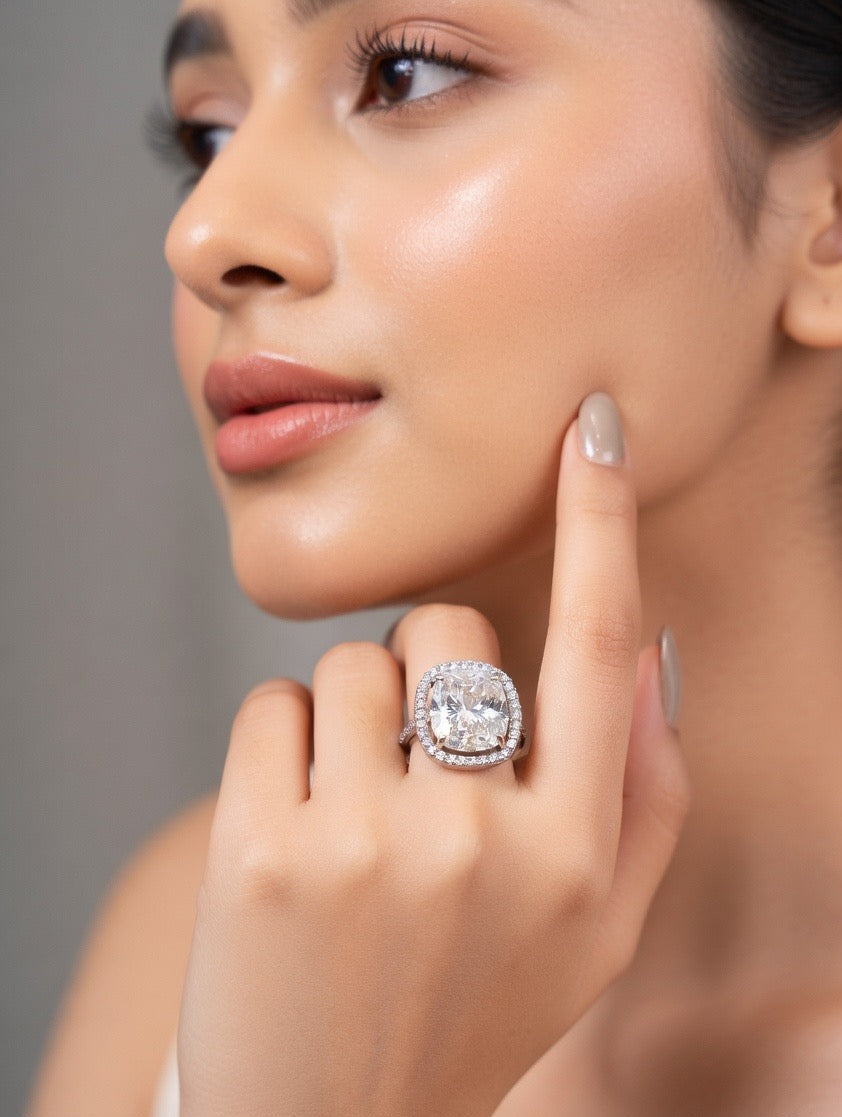 Royal Cushion Halo Statement Ring