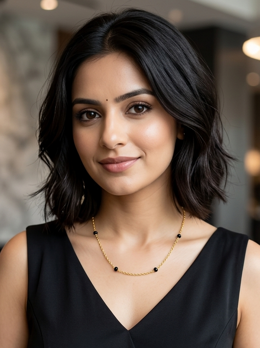 Black Bead Charm Necklace – Elegant Minimal Statement