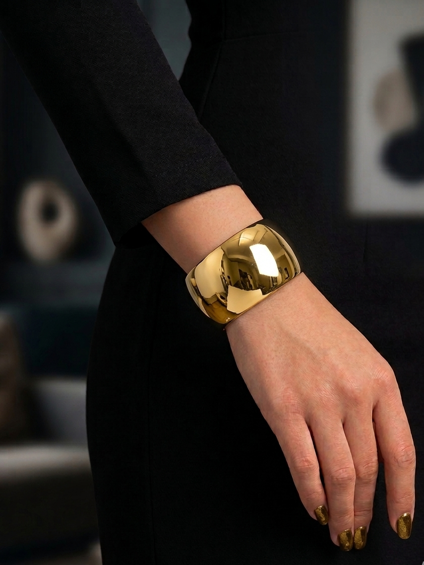 Elegant Gold Wide Cuff Bracelet for Women – Premium Glossy Statement Bracelet