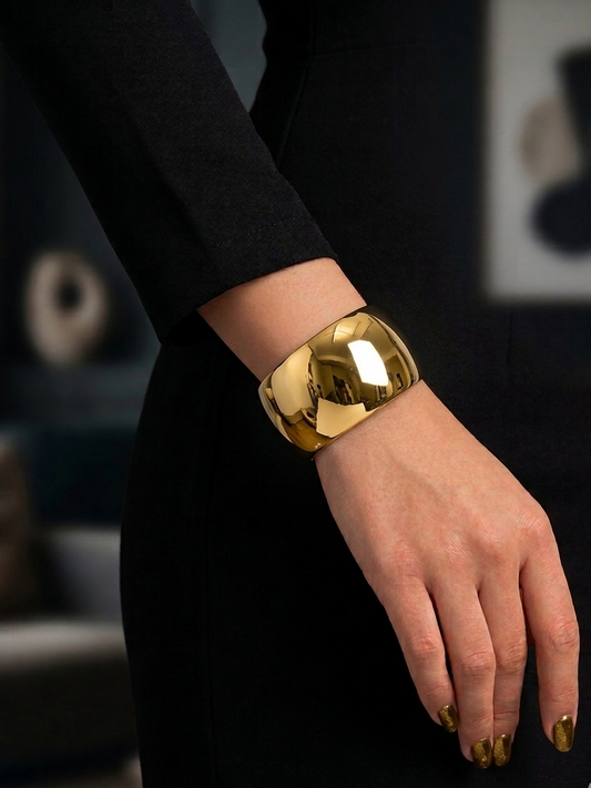 Elegant Gold Wide Cuff Bracelet for Women – Premium Glossy Statement Bracelet