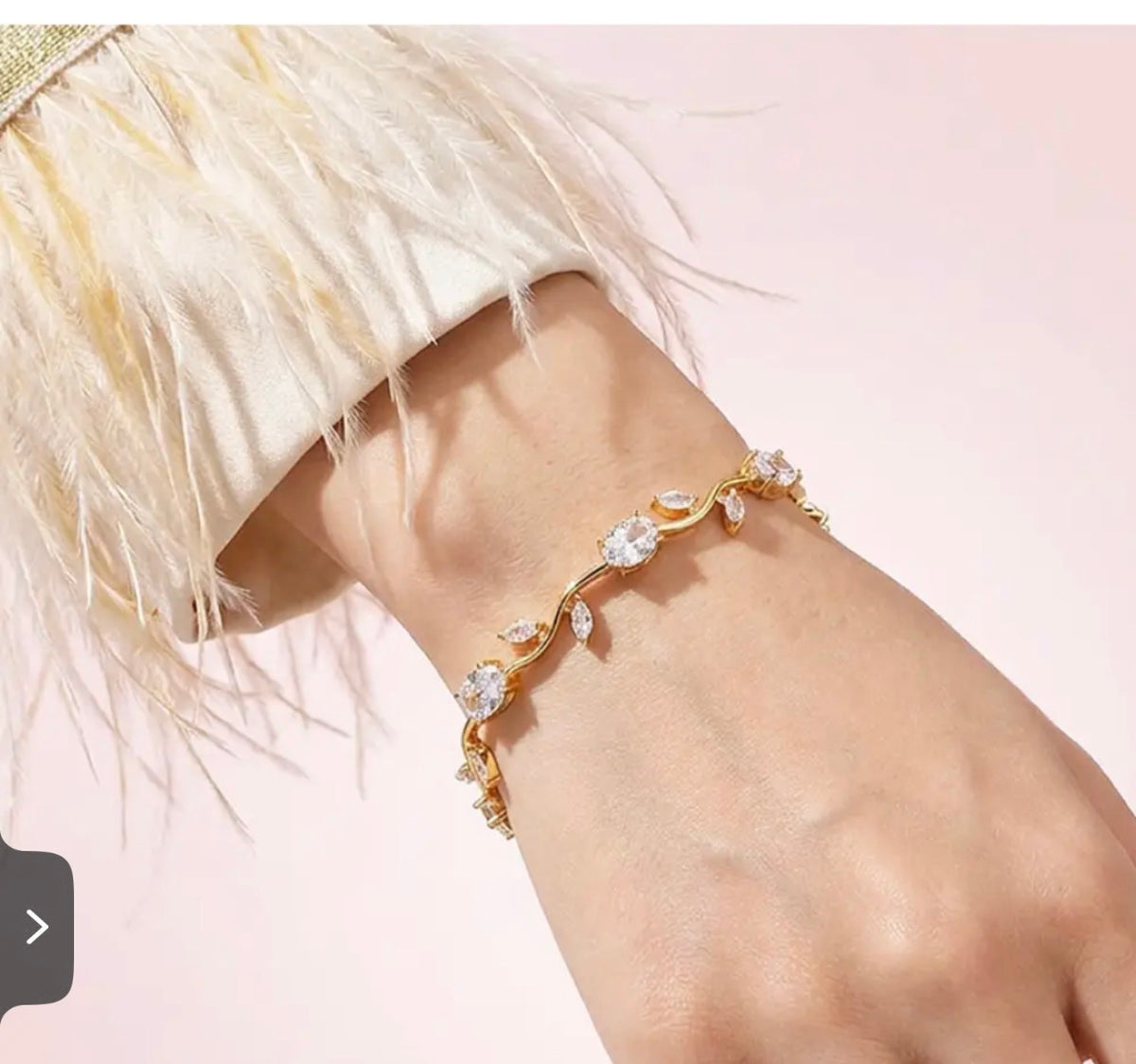 Elvion Clear Crystal Vine Bracelet | Gold-Tone Floral Leaf Bracelet for Women
