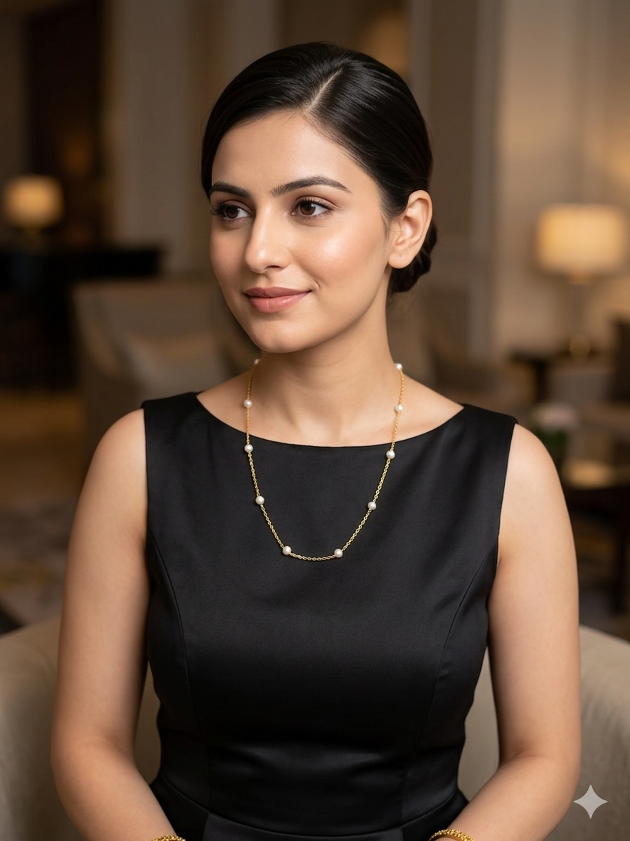 Gold Pearl Beaded Necklace – Classic Minimal Elegance