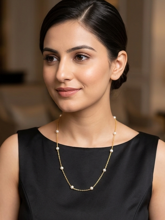 Gold Pearl Beaded Necklace – Classic Minimal Elegance