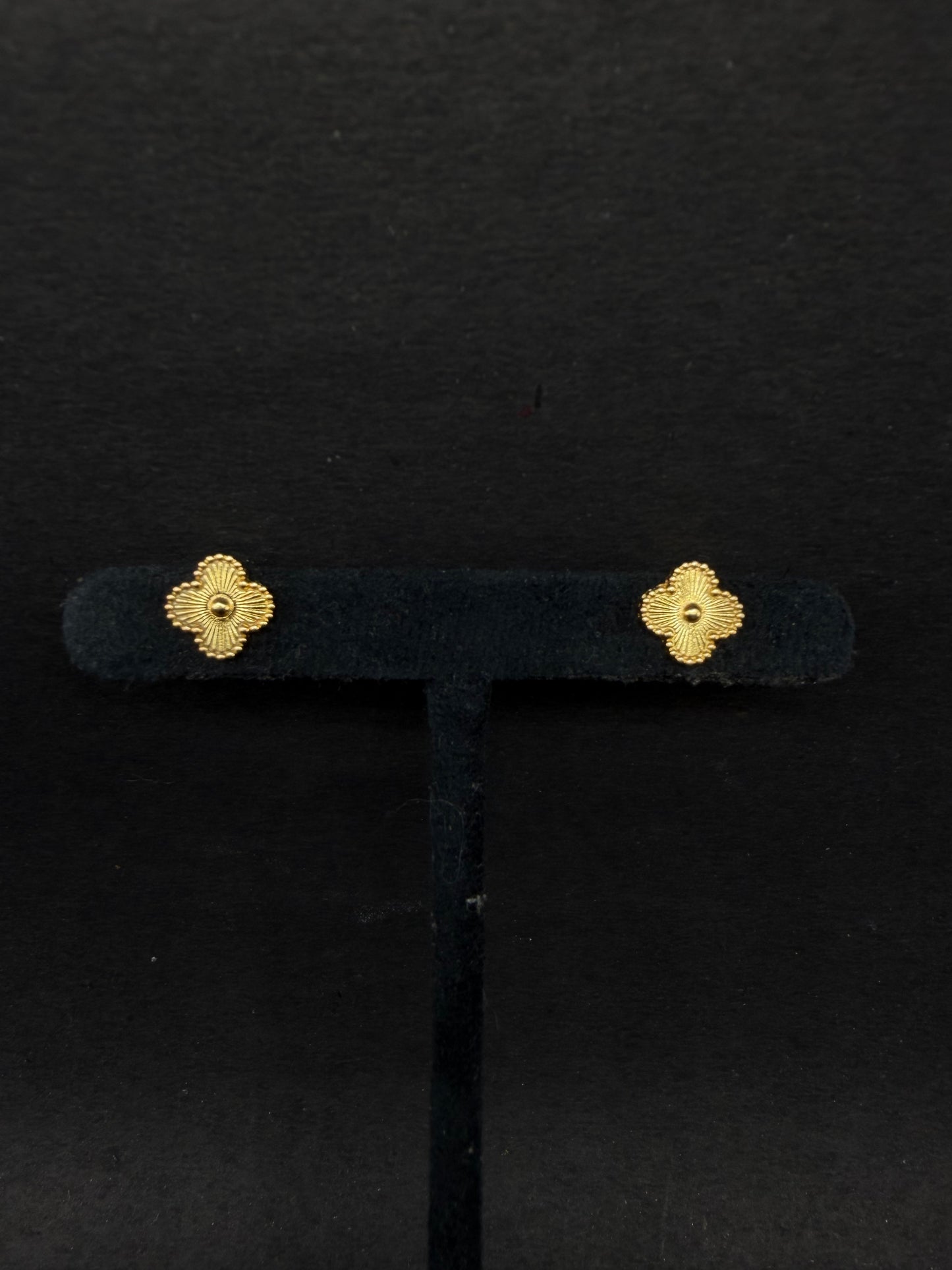 Delicate Floral Textured Gold Stud Earrings