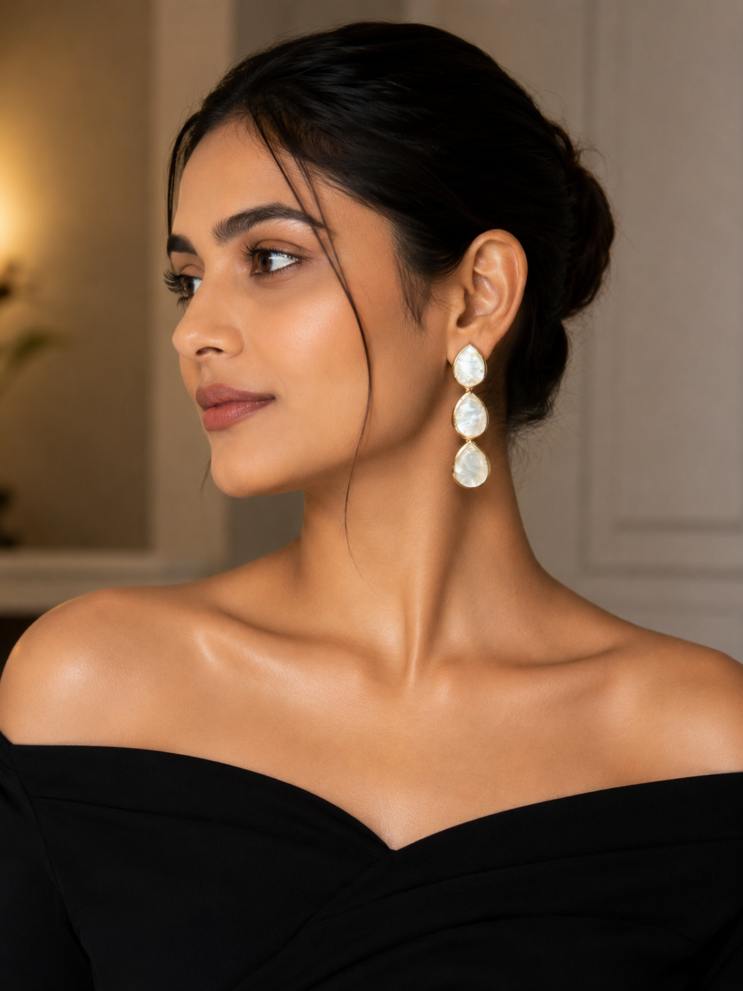 Luna Pearl Cascade Drop Earrings – Gold Finish