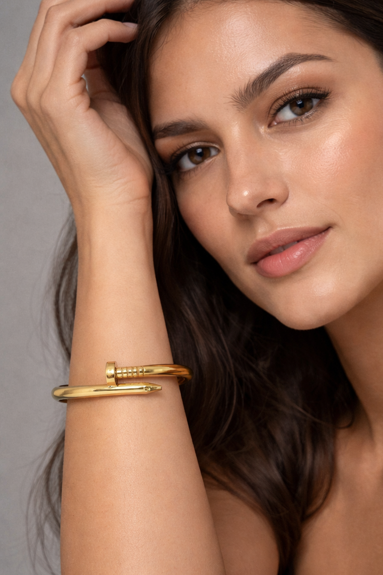 Minimalist Nail Design Glossy Gold Cuff Bracelet