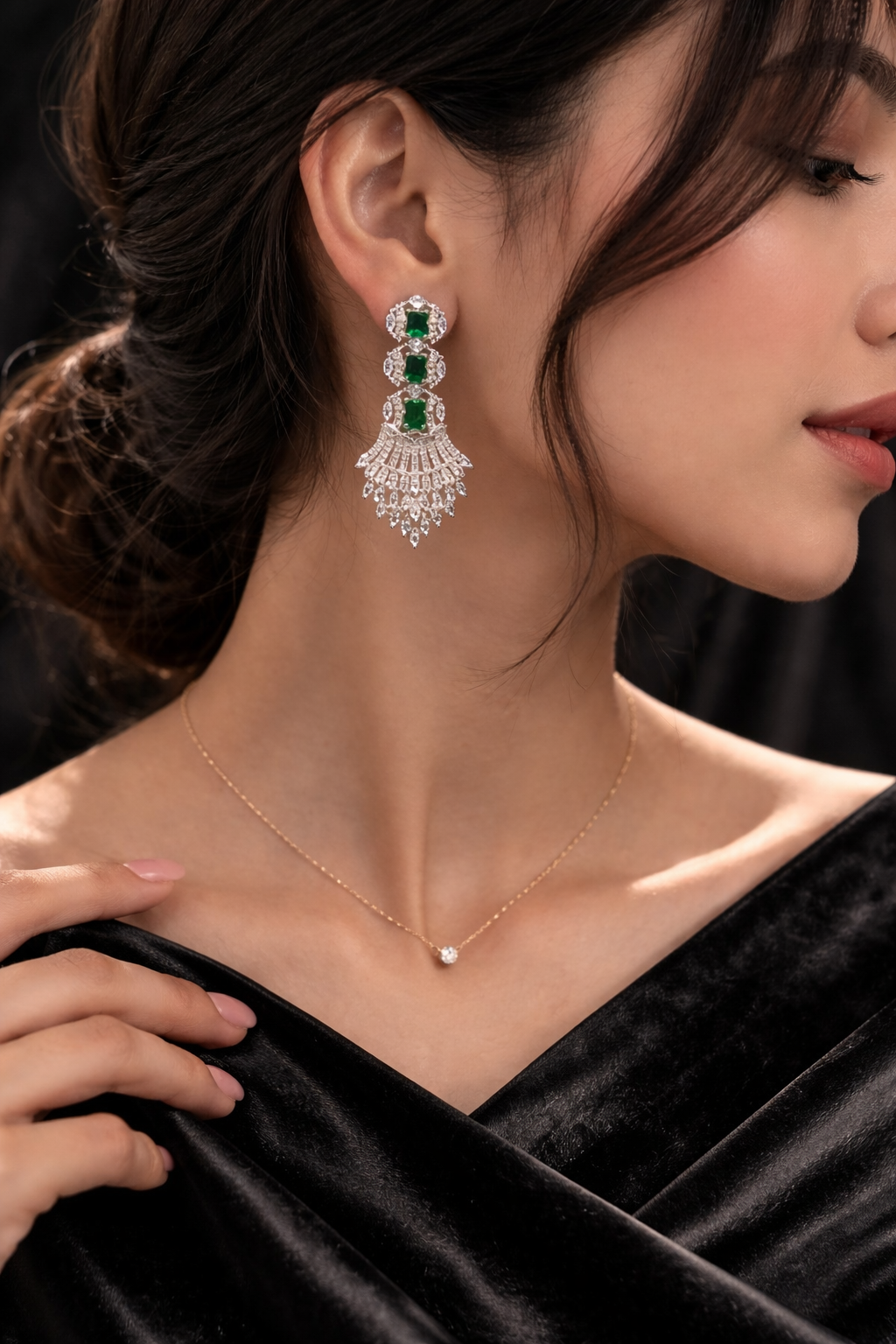 Emerald Cascade Chandelier Earrings