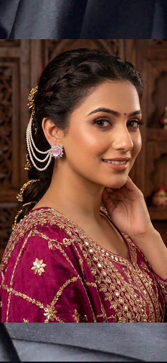Blush Pink Floral Pearl Chain Statement Earrings
