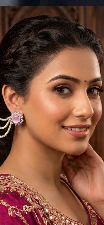 Blush Pink Floral Pearl Chain Statement Earrings