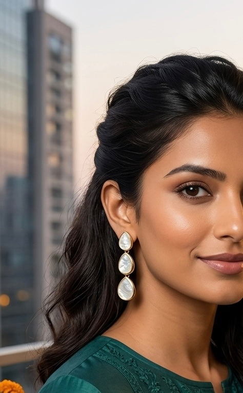 Luna Pearl Cascade Drop Earrings – Gold Finish