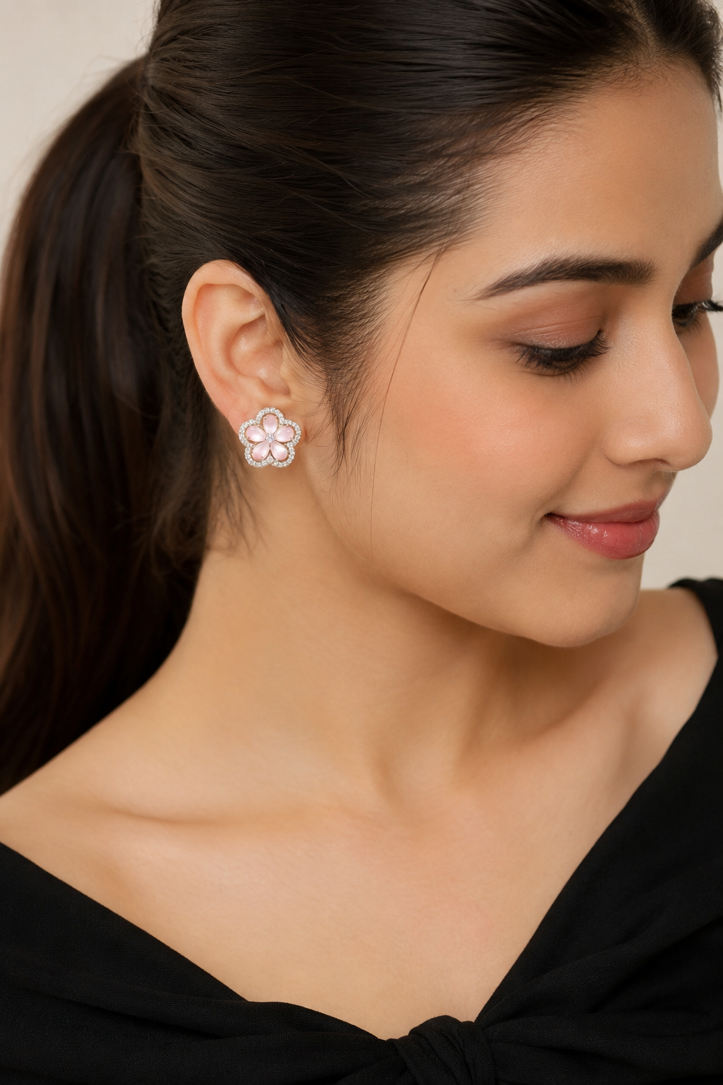 Floral Diamond Cluster Stud Earrings