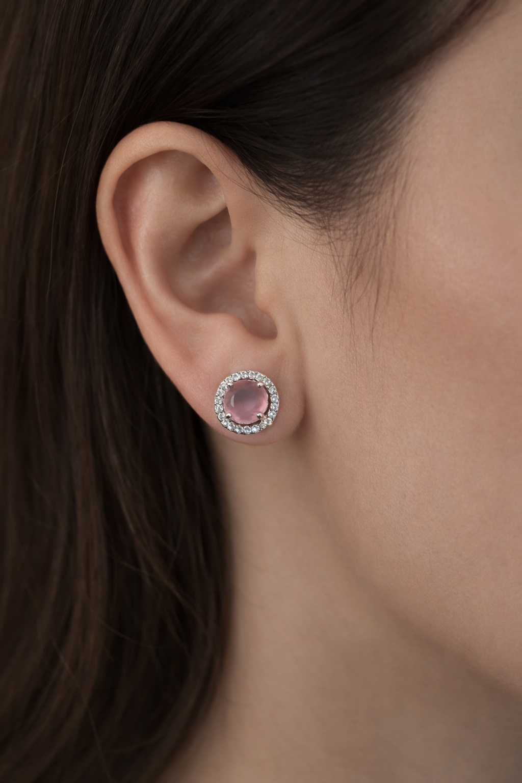 Pink Halo Stud Earrings – Elegant Diamond-Style Round Crystal Earrings for Women