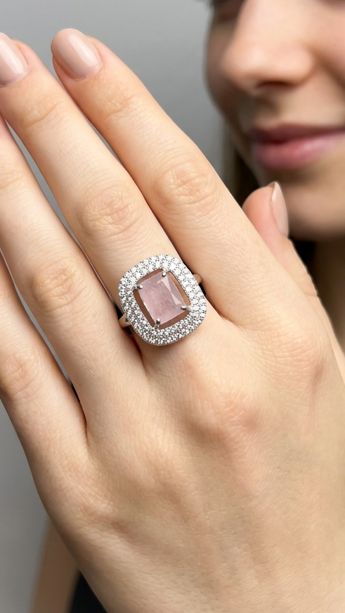 Blush Emerald Halo Statement Ring