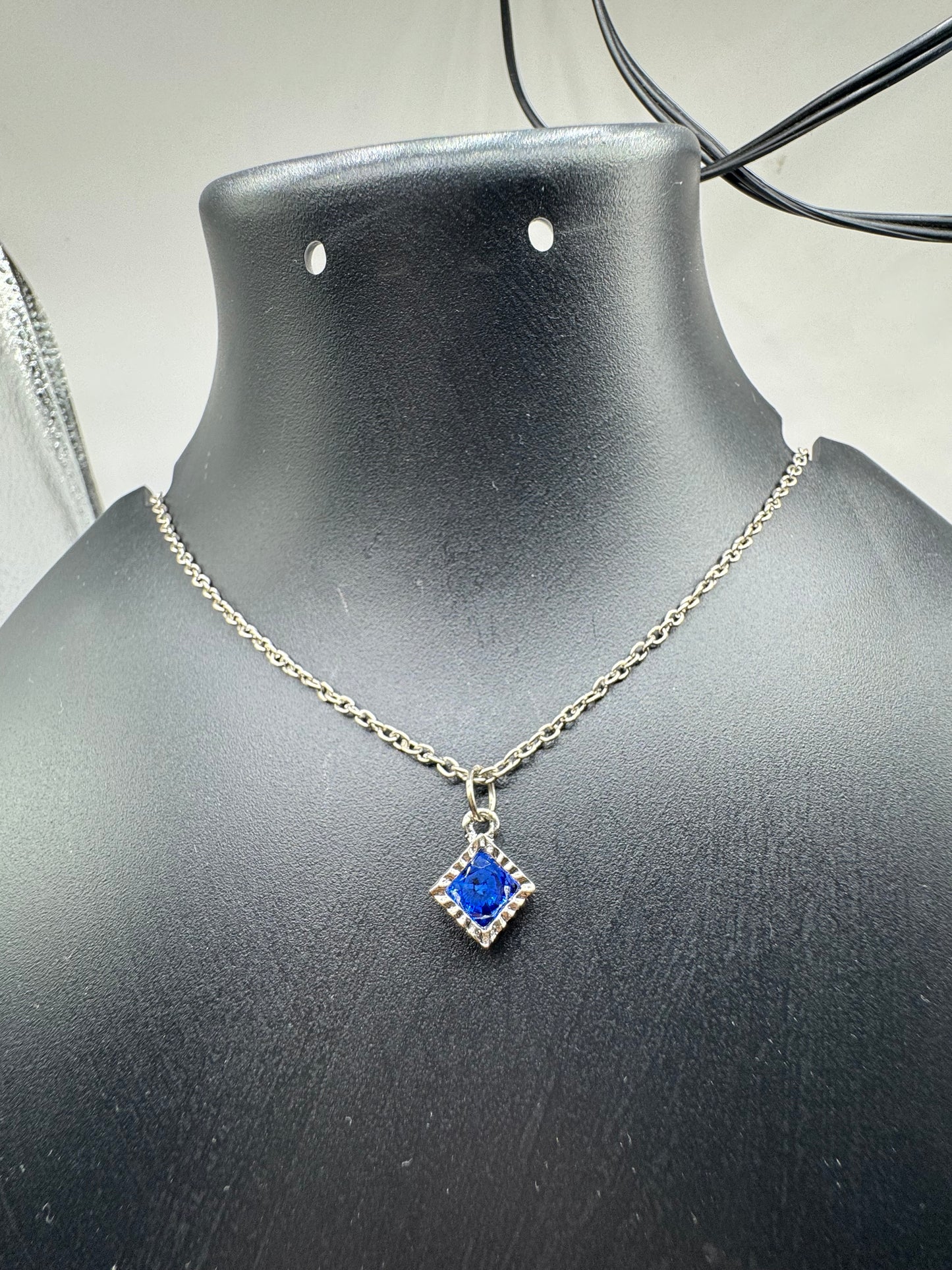 Royal Sapphire Square Pendant Necklace